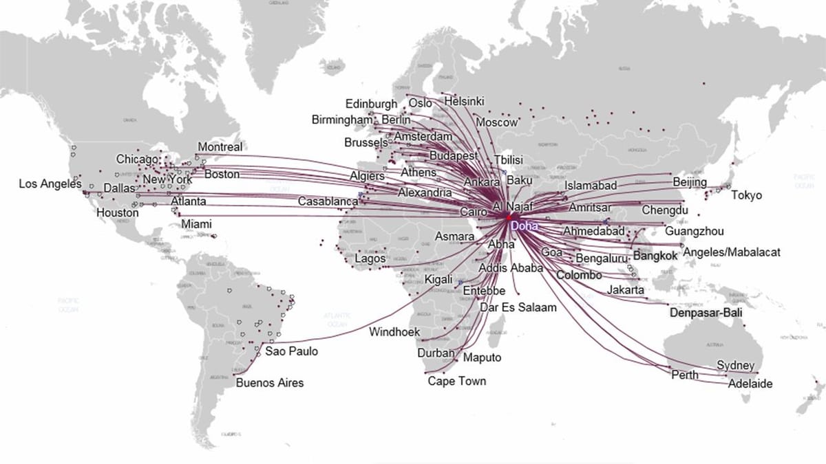 qatar airways marsruudi kaart euroopas
