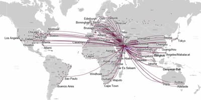 Qatar airways marsruudi kaart euroopas
